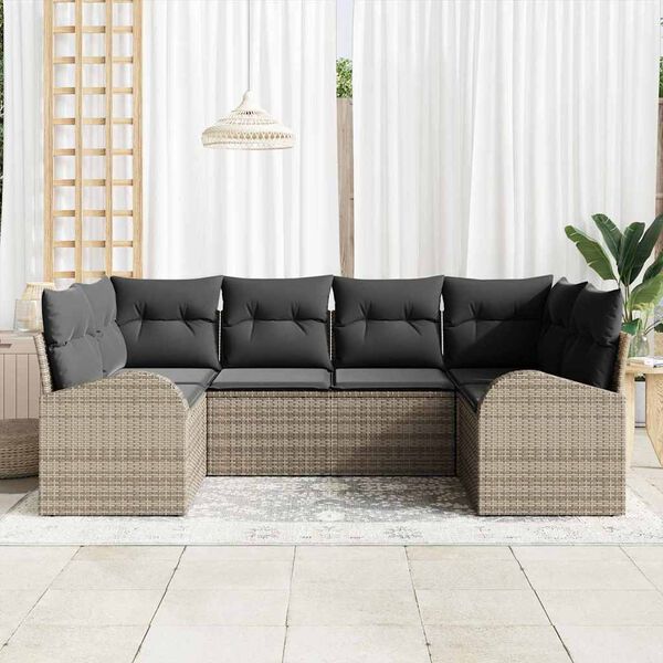 vidaXL Gartensofa-set mit Kissen mit Speicher 6 pcs Grau Poly-Rattan
