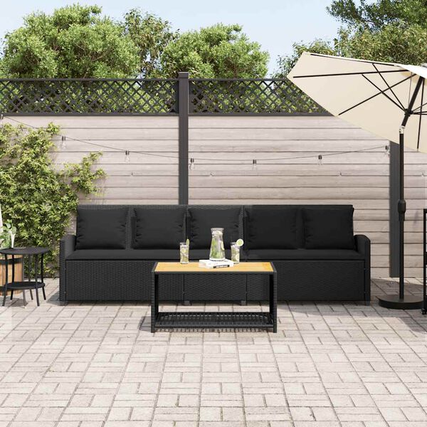 vidaXL Gartensofa 5-Sitzer mit Kissen Schwarz Poly Rattan