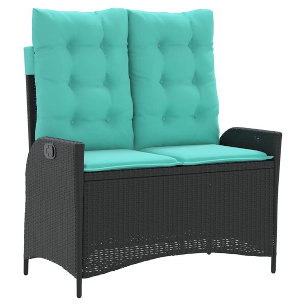 vidaXL Gartenbank Verstellbar mit Kissen Schwarz Poly Rattan