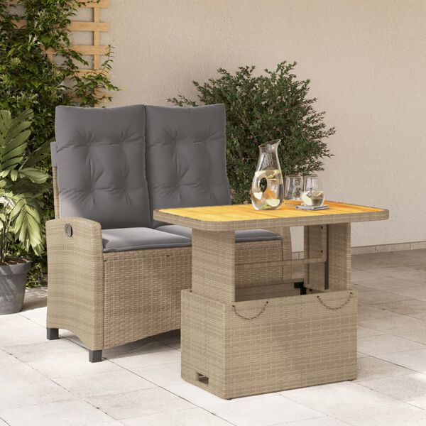 vidaXL 2-tlg. Garten-Essgruppe mit Kissen Beige Poly Rattan