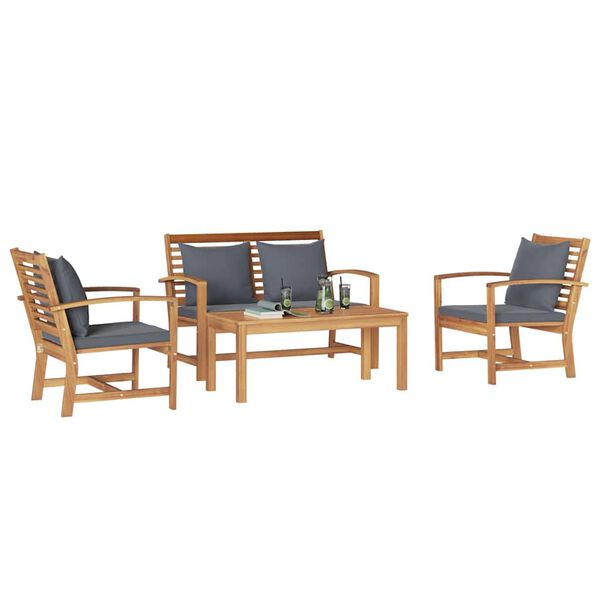 vidaXL Garten-Sofa-Set Natur Teak-Massivholz