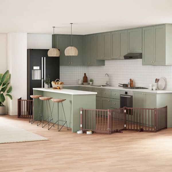 vidaXL 12-tlg. Hundetor mit T&uuml;r Faltbar Braun 960 cm Pappelholz