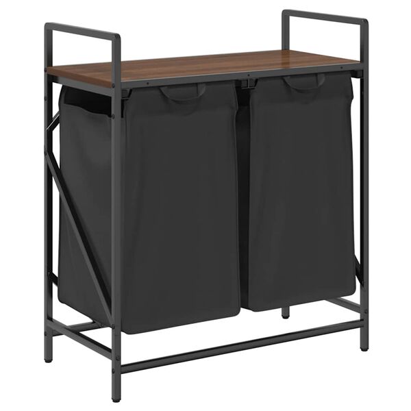 vidaXL W&auml;schekorb 2 F&auml;cher mit Ablage Braun Eichen-Optik