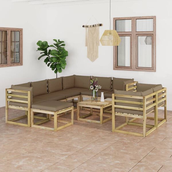 vidaXL 10-tlg. Garten-Lounge-Set mit Kissen Impr&auml;gniertes Kiefernholz