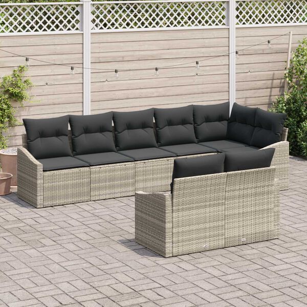 vidaXL Sofa Set mit Kissen 8 pcs Hellgrau Poly Rattan