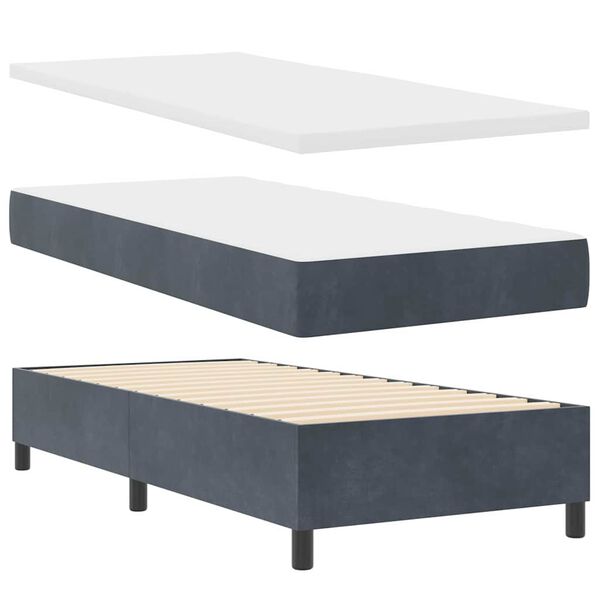 vidaXL Boxspringbett mit Matratze Dunkelgrau 80 x 200 cm Samt