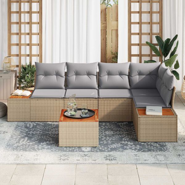vidaXL Garten-Sofa-Set mit Kissen 6 pcs Beige und Hellgrau Poly Rattan