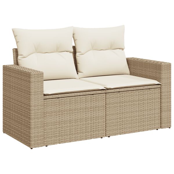 vidaXL 7-tlg. Garten-Sofagarnitur mit Kissen Beige Poly Rattan