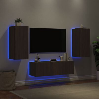 vidaXL 3-tlg. TV-Wohnwand mit LED-Leuchten Braun Eichen-Optik