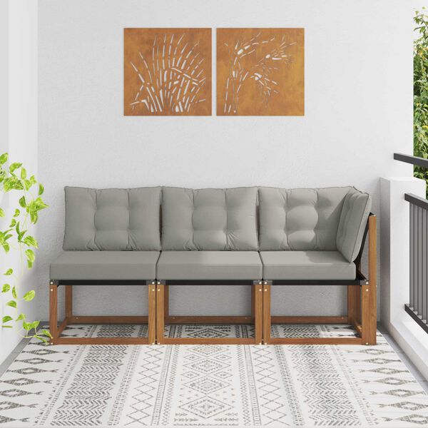 vidaXL Outdoor Mittel- und Ecksofa mit Kissen 3 St&uuml;ck Natur