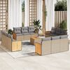 vidaXL 13-tlg. Garten-Sofagarnitur mit Kissen Beige Poly Rattan