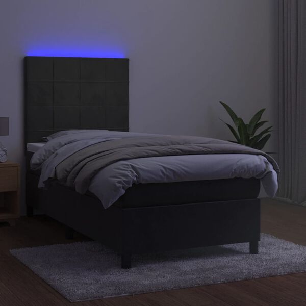 vidaXL Boxspringbett mit Matratze & LED Dunkelgrau 80x200 cm Samt