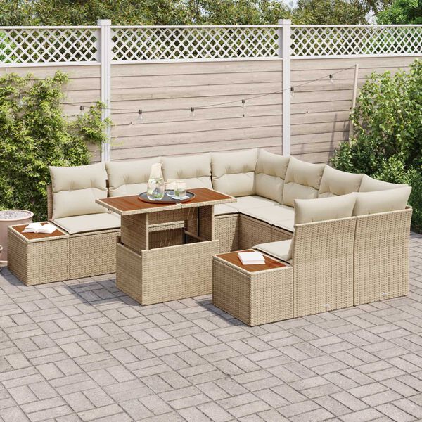 vidaXL Garten-Sofa-Set mit Speicher 9 pcs Beige Poly Rattan