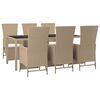 vidaXL 7-tlg. Garten-Essgruppe mit Kissen Beige Poly Rattan