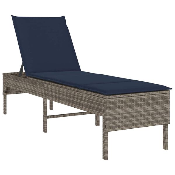 vidaXL Sonnenliege mit Auflage Grau 55x200x44 cm Poly Rattan