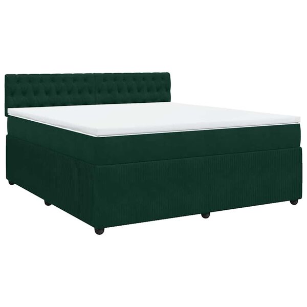 vidaXL Boxspringbett mit Matratze Dunkelgr&uuml;n 180x200 cm Samt