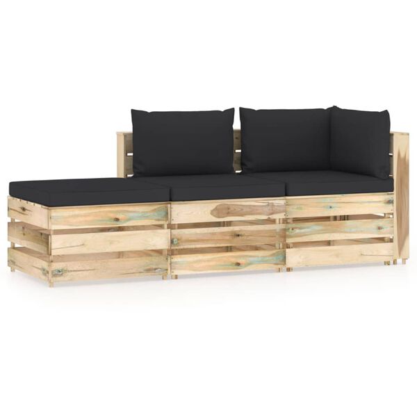 vidaXL 3-tlg. Garten-Lounge-Set mit Kissen Gr&uuml;n Impr&auml;gniertes Holz
