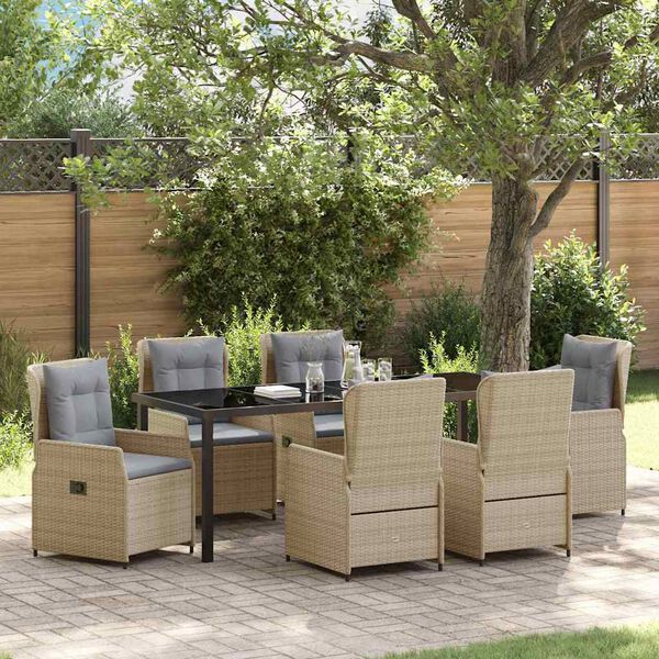 vidaXL Garten Essgruppe 7 pcs Beige und Hellgrau Poly-Rattan