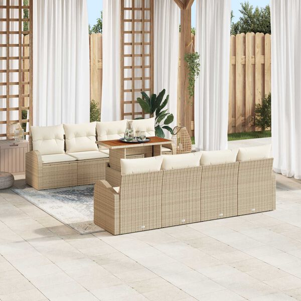 vidaXL Garten-Sofa-Set mit Speicher 9 pcs Beige Poly Rattan
