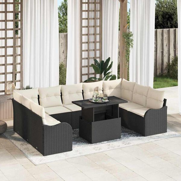 vidaXL Garten-Sofa-Set mit Kissen 10 pcs Schwarz Poly Rattan