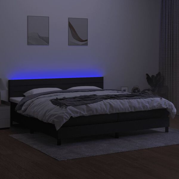 vidaXL Boxspringbett mit Matratze & LED Schwarz 200x200 cm Stoff