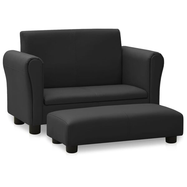 vidaXL Kindersofa mit Hocker Schwarz Kunstleder