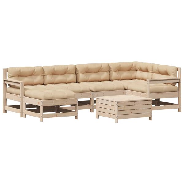 vidaXL 7-tlg. Garten-Lounge-Set mit Kissen Massivholz Kiefer
