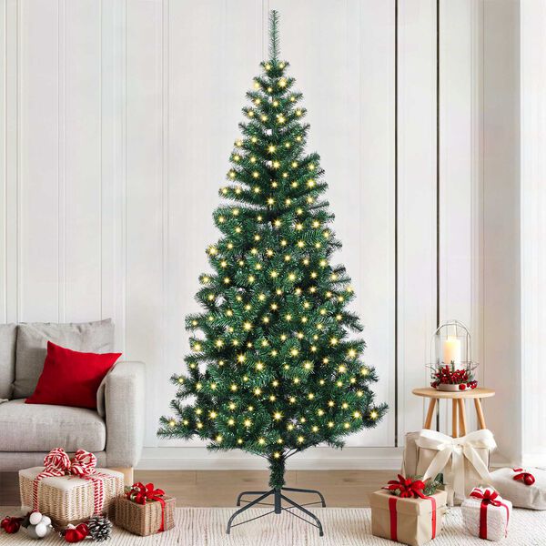 vidaXL K&uuml;nstlicher vorbeleuchteter Weihnachtsbaum Gr&uuml;n 210 cm