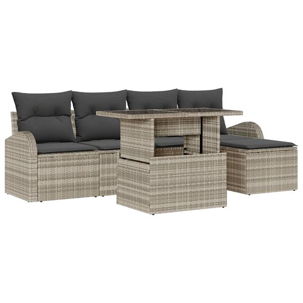 vidaXL Garten-Sofa-Set mit Kissen 6 pcs Hellgrau Poly-Rattan