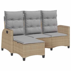 vidaXL Gartensofa mit Liegefunktion Kissen L-Form Beige Poly Rattan