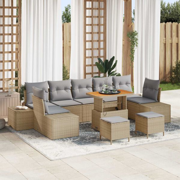 vidaXL Garten-Sofa-Set mit Kissen mit Kissen 10 pcs Beige und Hellgrau