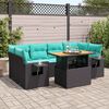 vidaXL 7-tlg. Garten-Sofagarnitur mit Kissen Schwarz Poly Rattan