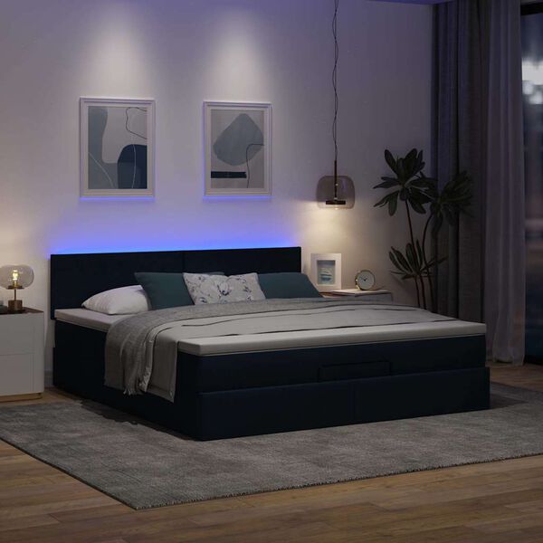 vidaXL Ottoman-Bett mit Matratze & LEDs Blau 160x200 cm Stoff