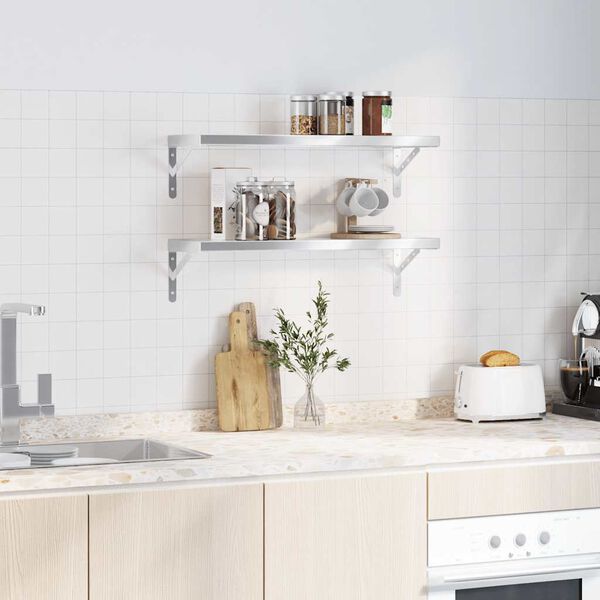 vidaXL Wandregale 2 Stk. 75x23,5 cm Silbern Edelstahl