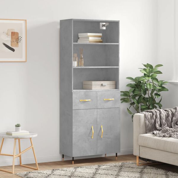 vidaXL Highboard Betongrau 69,5x34x180 cm Holzwerkstoff