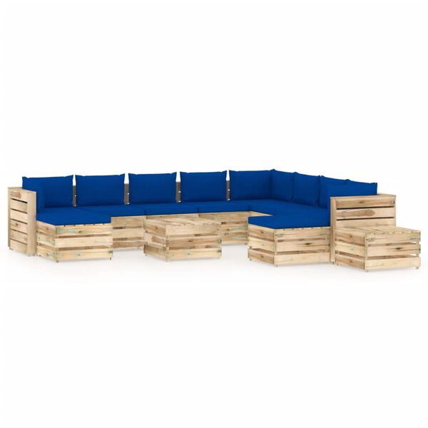 vidaXL 12-tlg. Garten-Lounge-Set mit Kissen Gr&uuml;n Impr&auml;gniertes Holz