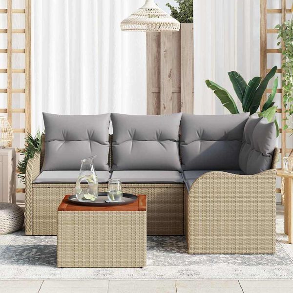 vidaXL Gartensofa-set mit Kissen 5 pcs Beige Poly-Rattan