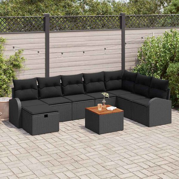 vidaXL Gartensofa-set mit Kissen 9 pcs Schwarz Poly-Rattan