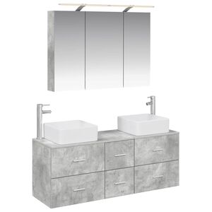 vidaXL Badezimmerm&ouml;bel-Set 4 stk. Betongrau Ingenieurholz und Glas