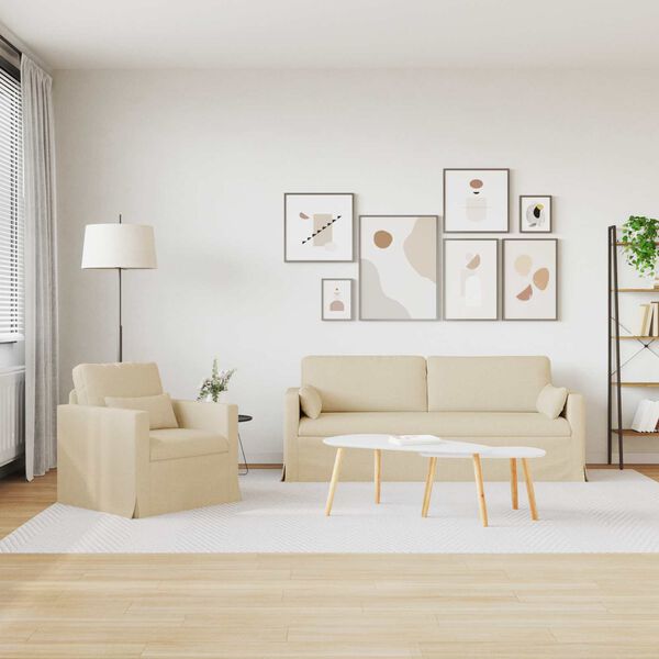 vidaXL Sofa 2 pcs Creme 198 x 78 x 80 cm Stoff