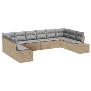 vidaXL Gartensofa-set mit Kissen 10 pcs Beige Poly-Rattan