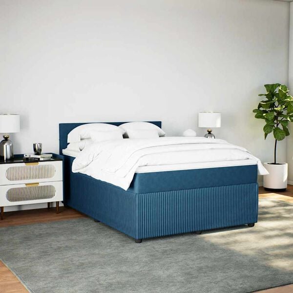 vidaXL Boxspringbett mit Matratze Blau 160x200 cm Samt