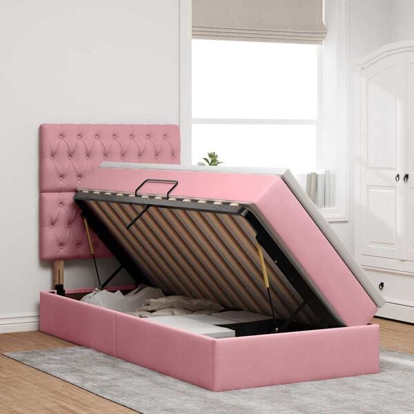 vidaXL Bett mit Stauraum und LED mit Matratze Rosa 90 x 200 cm Samt