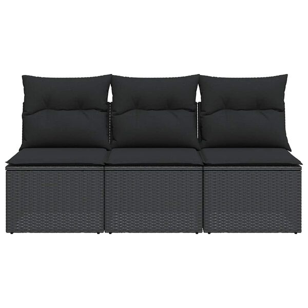 vidaXL Gartensofa mit Kissen 3-Sitzer Schwarz Poly Rattan