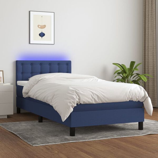 vidaXL Boxspringbett mit Matratze & LED Blau 90x190 cm Stoff