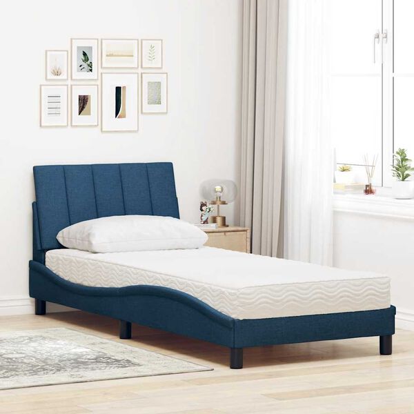 vidaXL Bett mit Matratze "Hanko" Blau 90x190 cm Stoff