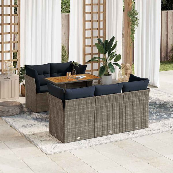 vidaXL 6-tlg. Garten-Sofagarnitur mit Kissen Grau Poly Rattan