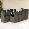 vidaXL 11-tlg. Garten-Bistro-Set mit Kissen Grau Poly Rattan