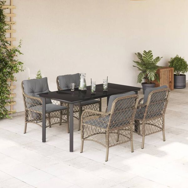 vidaXL 5-tlg. Garten-Essgruppe mit Kissen Beigemischung Poly Rattan