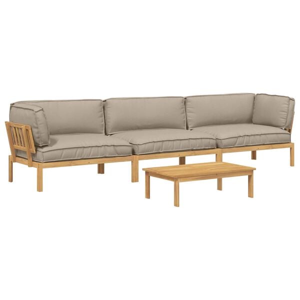 vidaXL Sofa Set mit Kissen Uni 4 pcs Taupe Massivholz Akazie